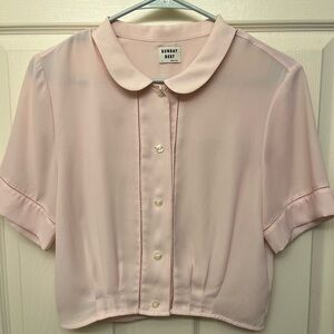 Sunday Best Pink Cuffed Sleeve Crop Blouse